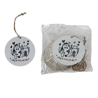 Deko Anhänger mit Katzen und Aufschrift Užij si krásný den, 10 St. D7867