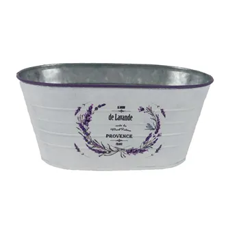 Zinn-Blumentopf mit Lavendelmotiv oval K4596/2