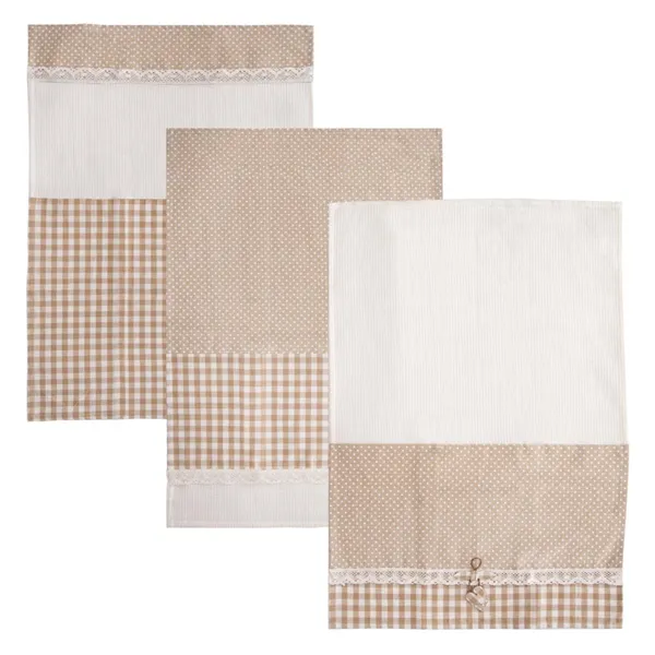Küchenhandtuch. Cotton Geschenk DOT 3 Stück Beige O0047
