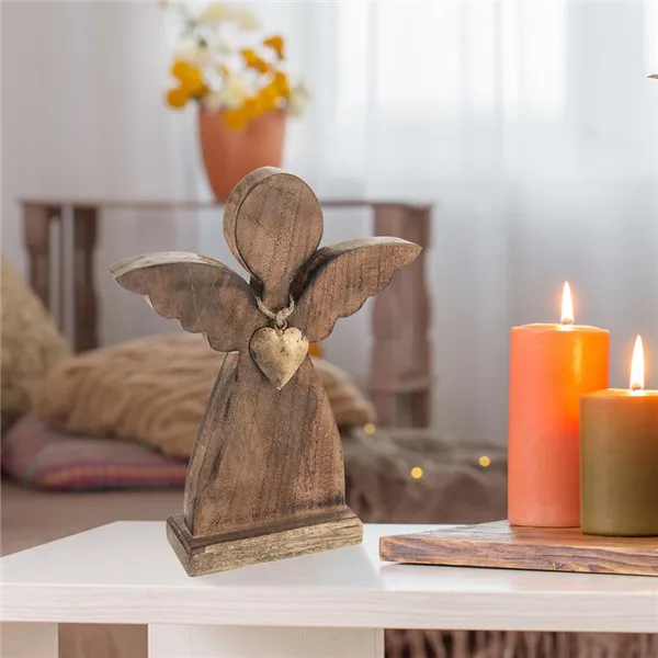 Engel aus Holz mit Metallherz O0363
