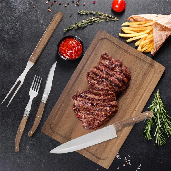 Steakbesteck Messer + Gabel + Gabel Edelstahl/Holz