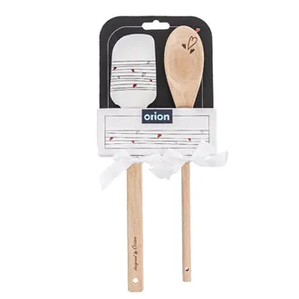 Küchenspatel aus Stahl/Holz + Löffel HERZ