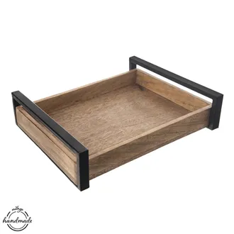Tablett Holz/Metall MANGO 35,5x27 cm groß