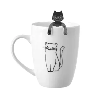 Porzellantasse + Löffel Katze O0577